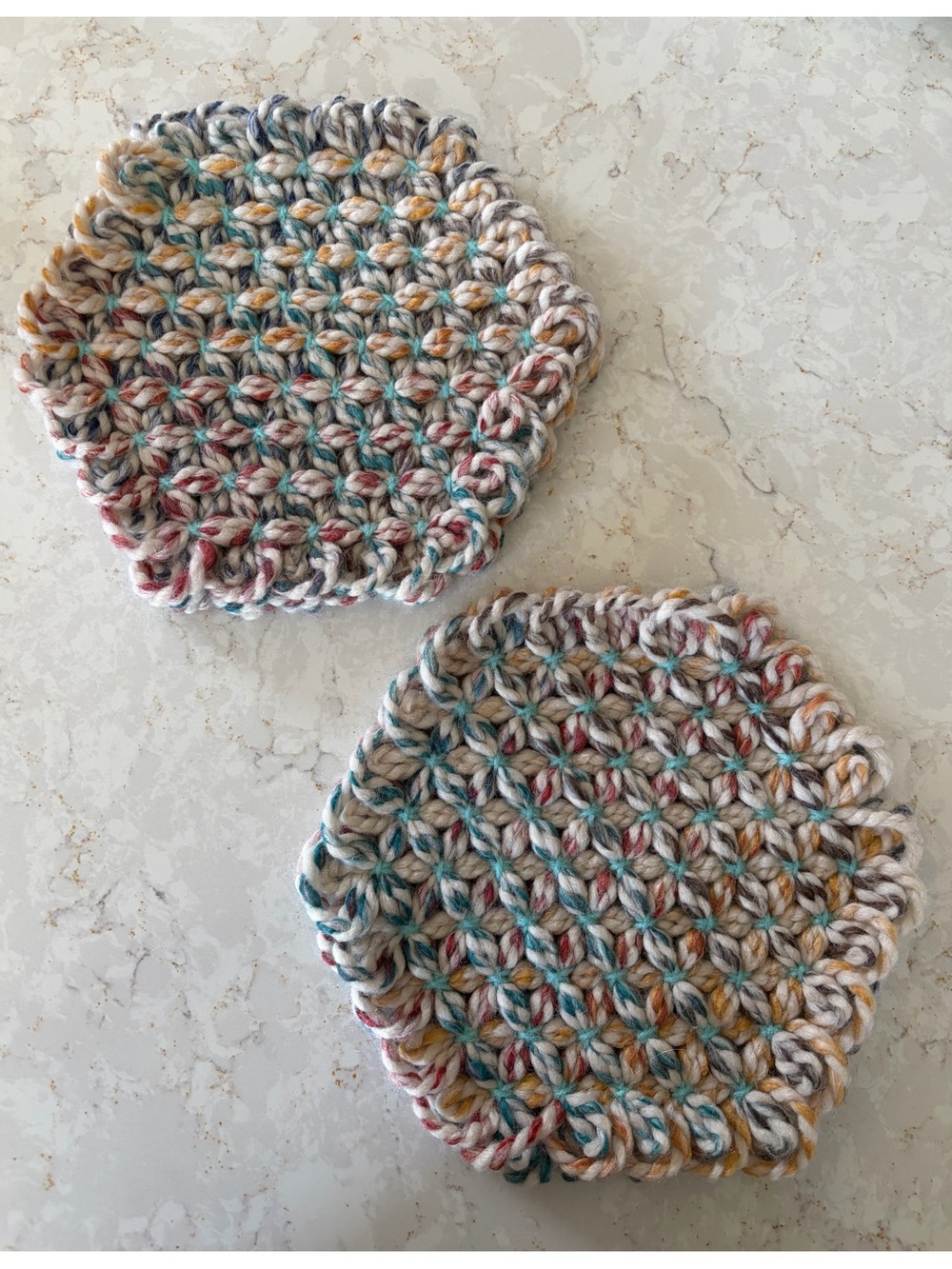 Handmade Multicolor Crochet Trivet - Potholder - Set of 2 - blue rainbow granny
